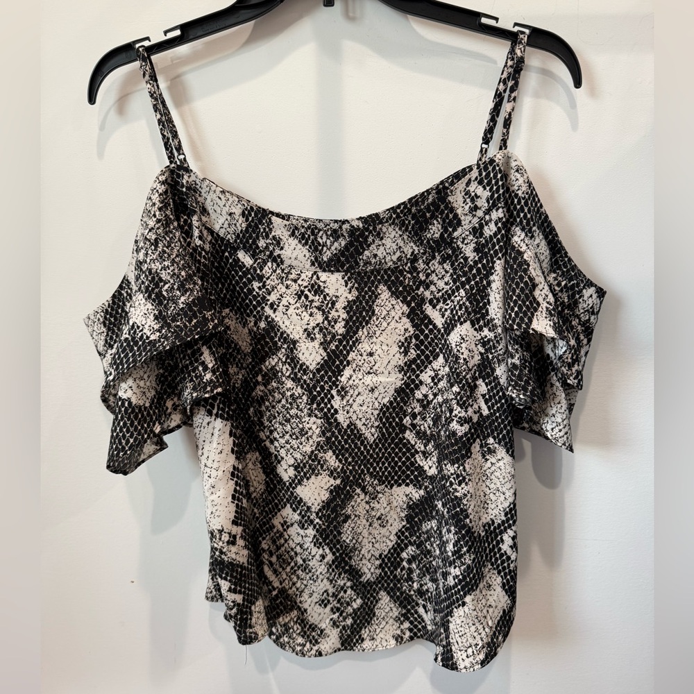 New York & Company Black and White Snake-Print Cold-Shoulder Camisole
